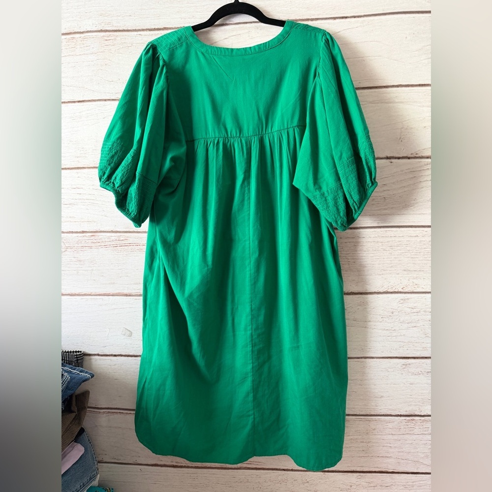 Knox Rose Emerald Green Puff-Sleeve Dress Size Large office Beach Vacation - Picture 2 of 6